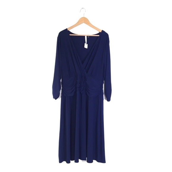 Ny Collection Woman Navy Blue Ruched Dress 2X - Picture 1 of 7